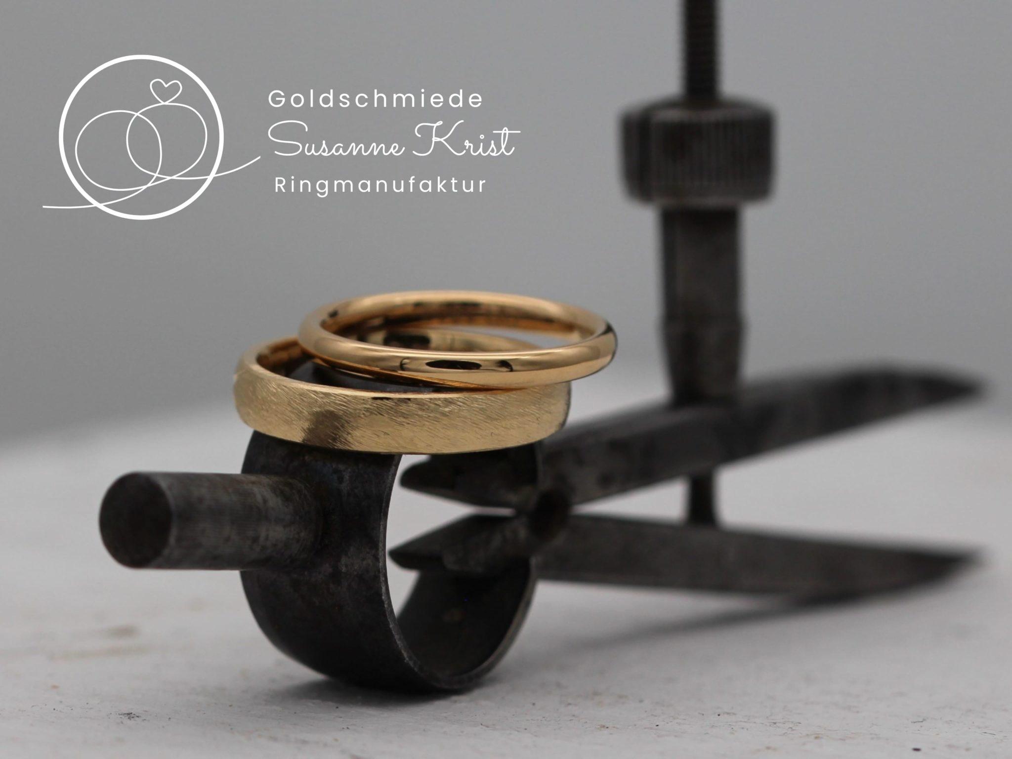 Bezaubernde Trauringkombi aus Gold und Rosegold: Matte Düne und glänzend.